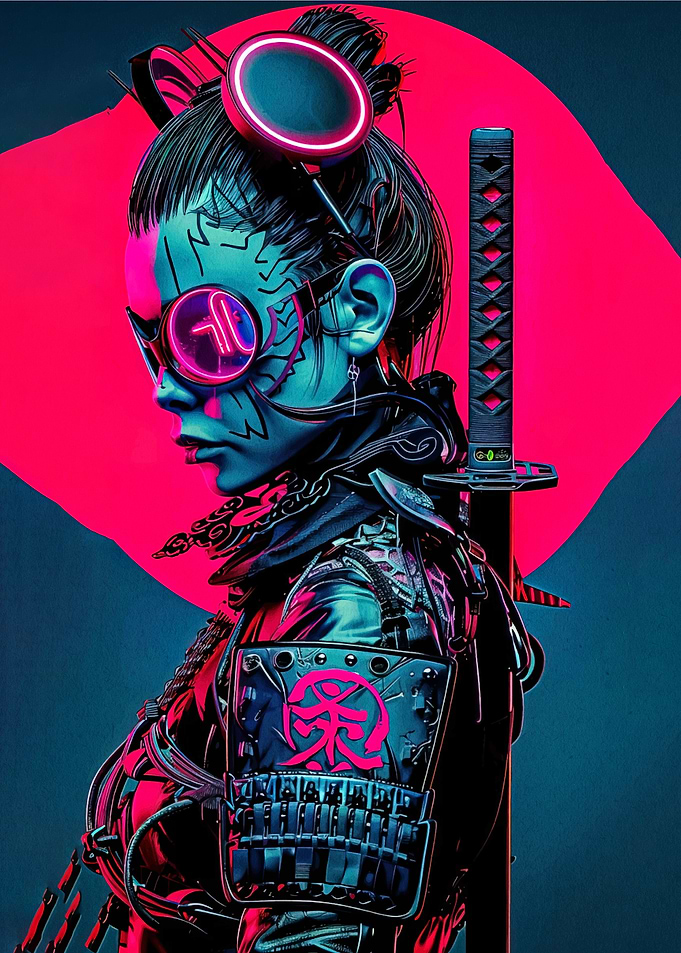 Cyberpunk Samurai with Neon Accents