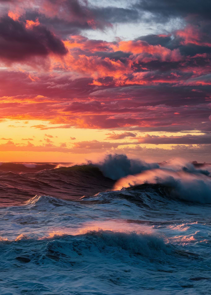 Ocean waves at sunset