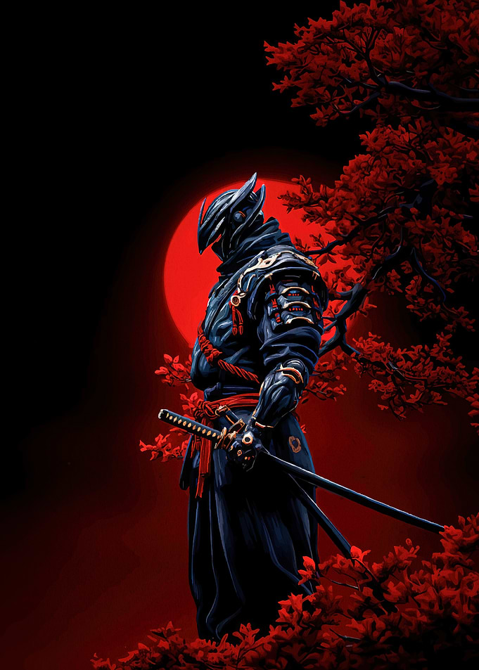 Cyberpunk Ninja Red Moon