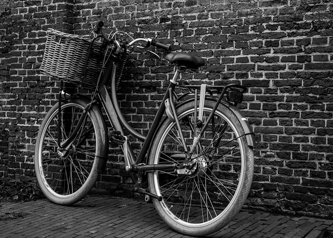 Black and White Bicycle with Basket