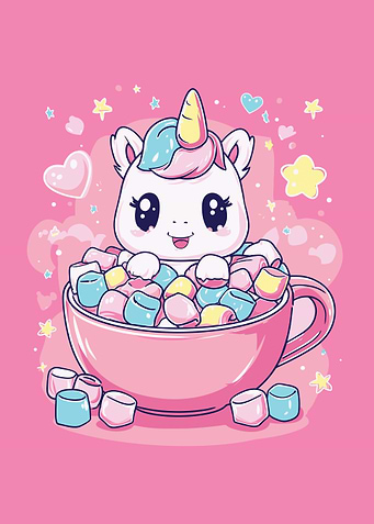 Cute Unicorn in Marshmallow Cup