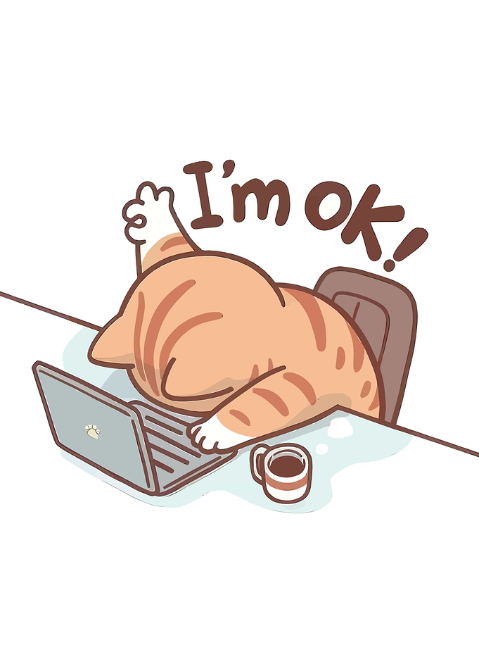 Tired Cat Working on Laptop
