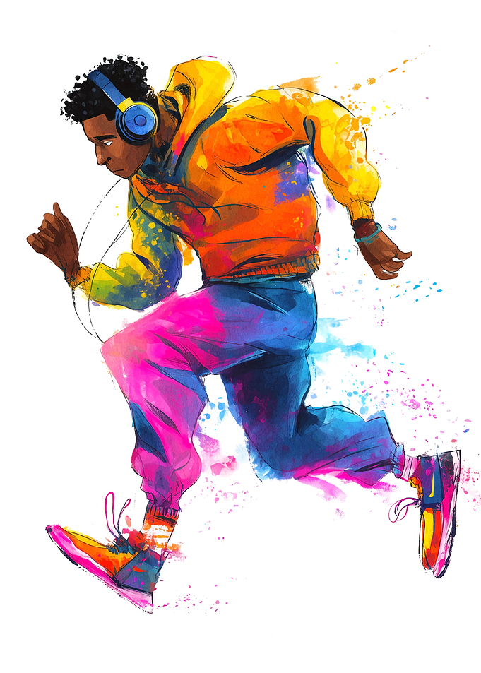 Colorful Runner with Headphones Illustration