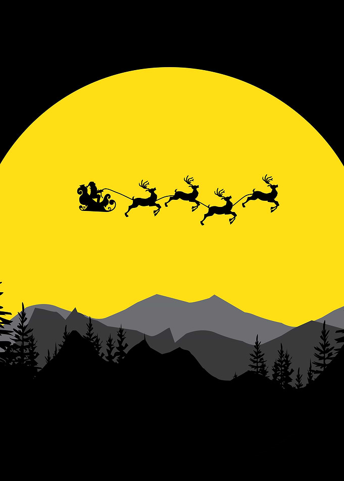 santa's sleigh silhouette over mountain sandscape