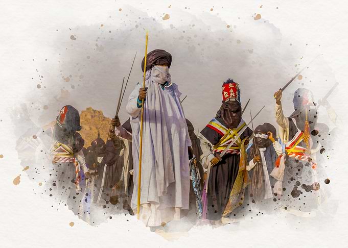 Tuareg Warriors Watercolor Painting