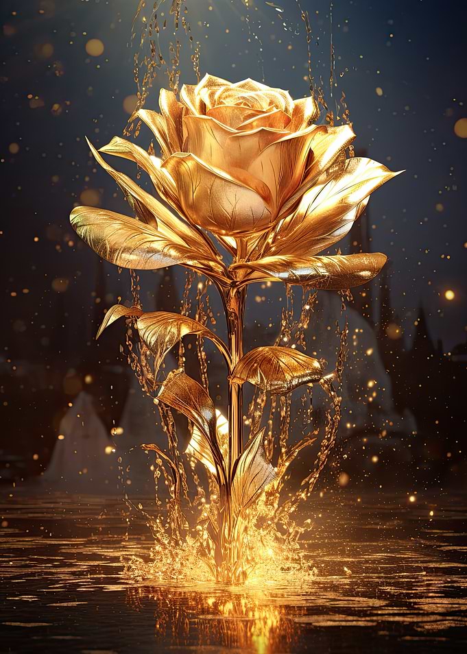 Golden Rose with Water Splashes