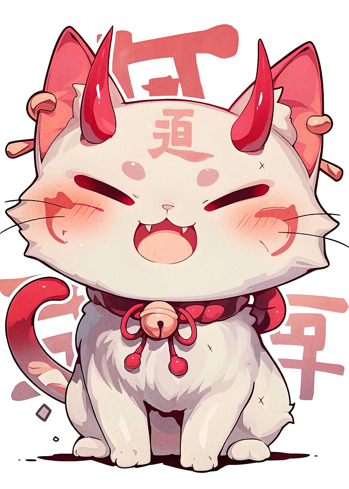 Cute Oni Cat Illustration