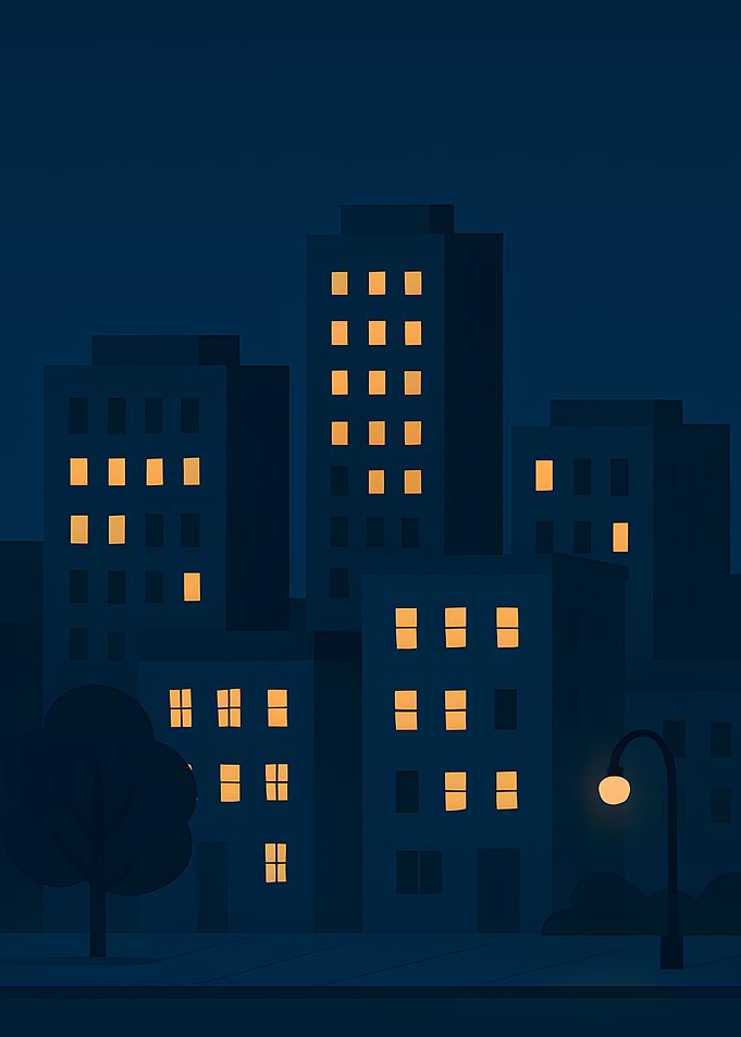 Night Cityscape with Lit Windows