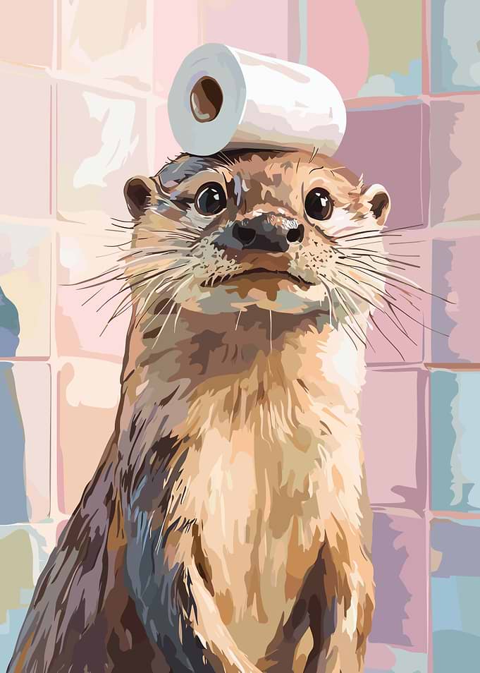 Otter with Toilet Paper on Head