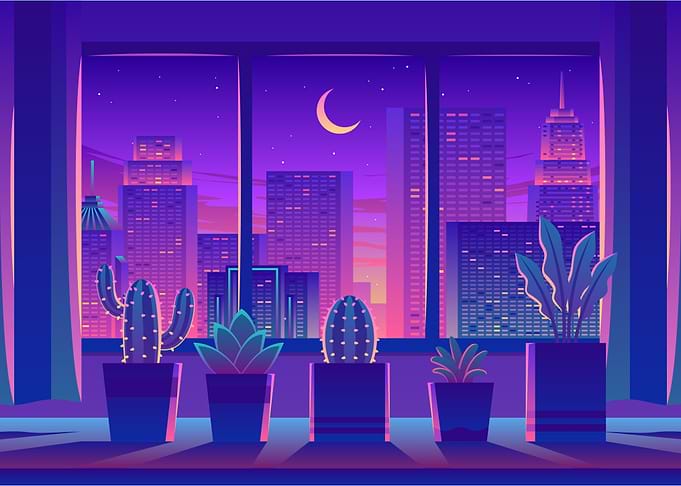 night city view with plants