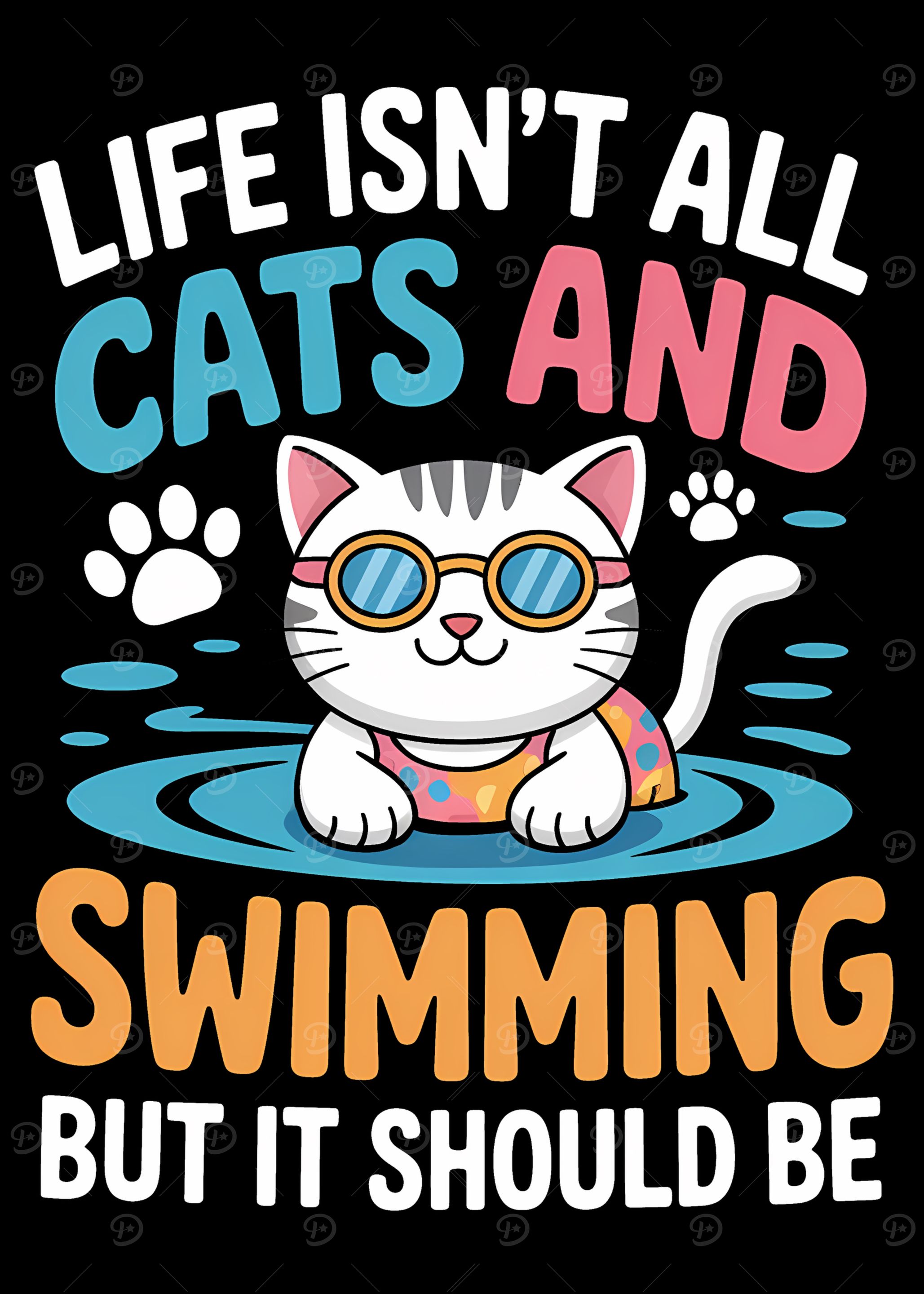 Cats and Swimming Cartoon Illustration