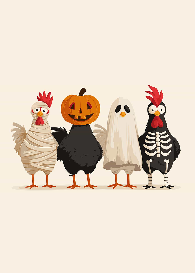 Halloween Chickens in Costume Illustration