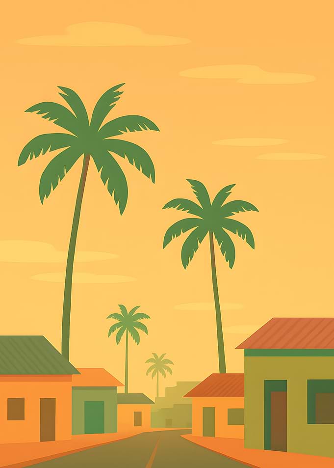Tropical street with palm trees illustration