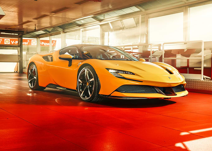 Yellow Ferrari SF90 Stradale in Garage