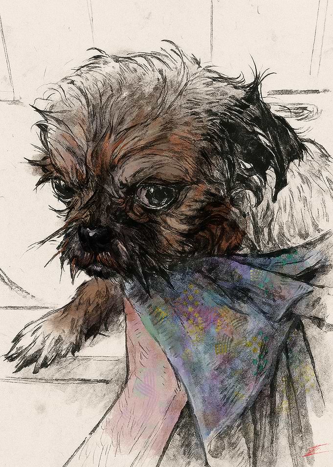 Cute Puppy Portrait with Colorful Towel