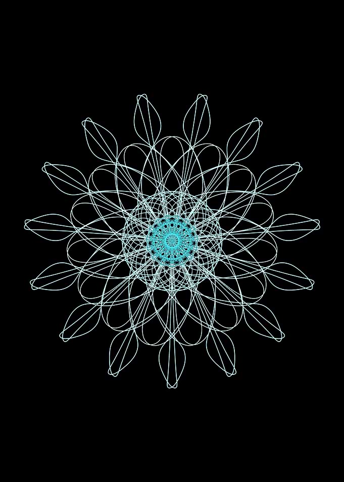 Abstract Teal Mandala on Black Background