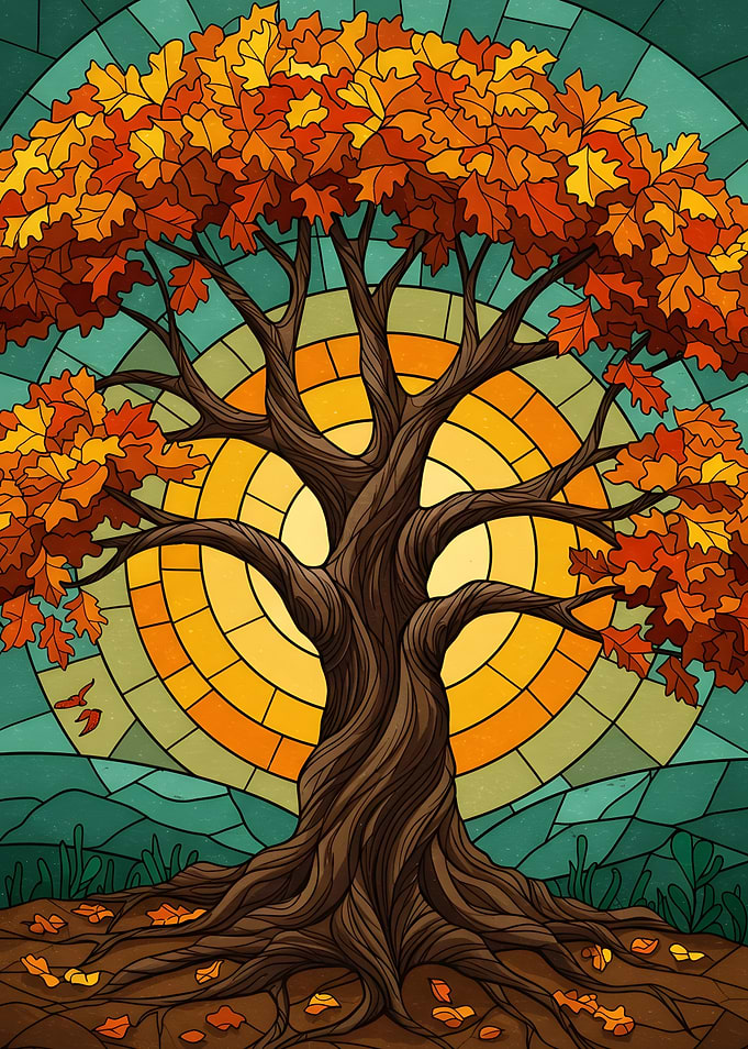 Autumn Tree Stained Glass Style Illustration