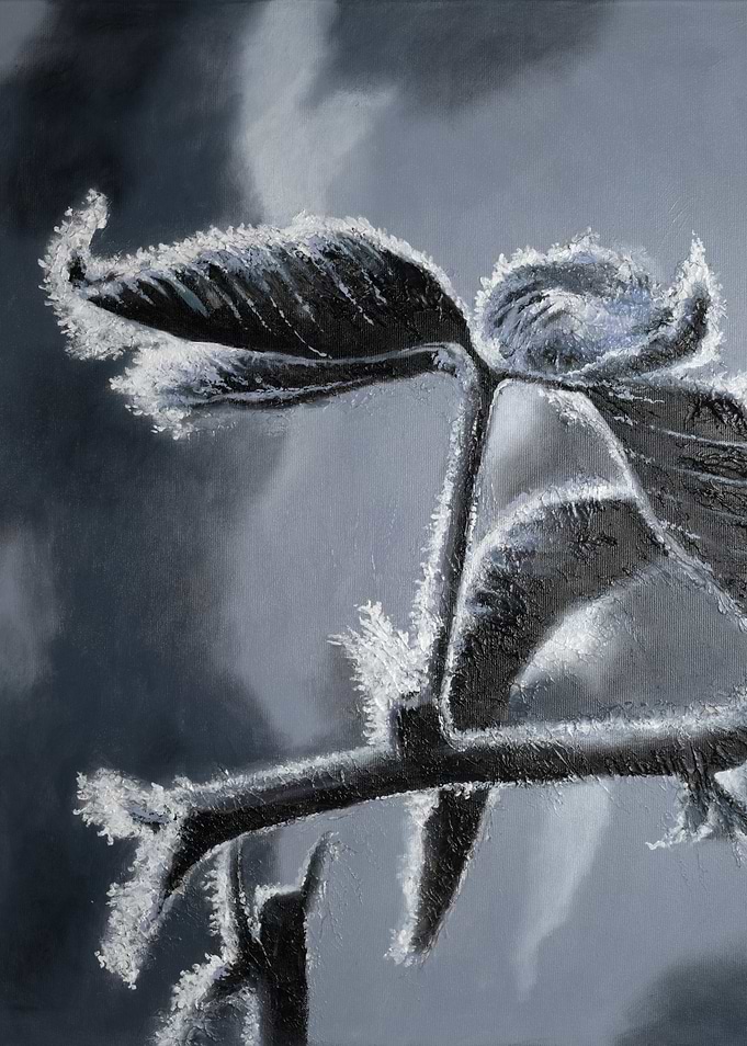 Frosty Leaves Monochrome Painting