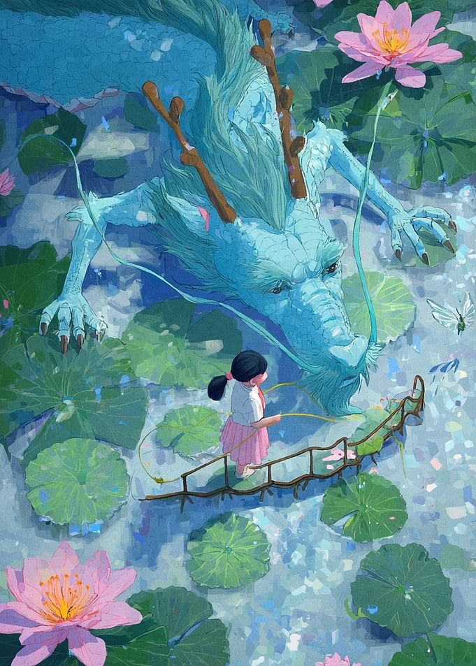 Girl Dragon Lily Pond