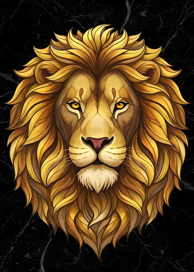 Golden Lion Head on Marble Background
