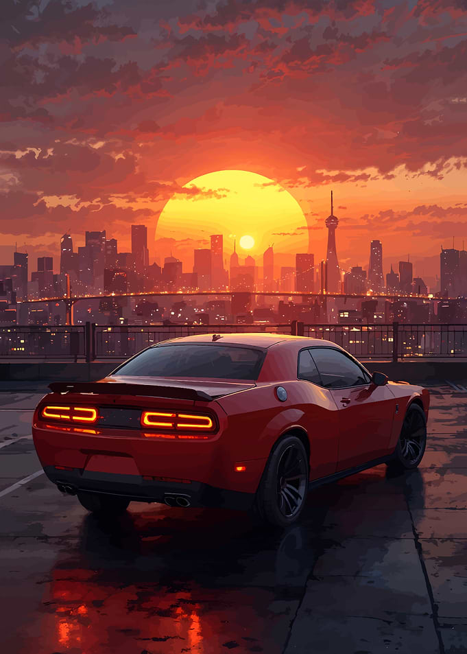 Dodge Charger Sunset Cityscape