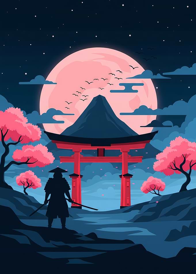 Samurai under the moonlit sky