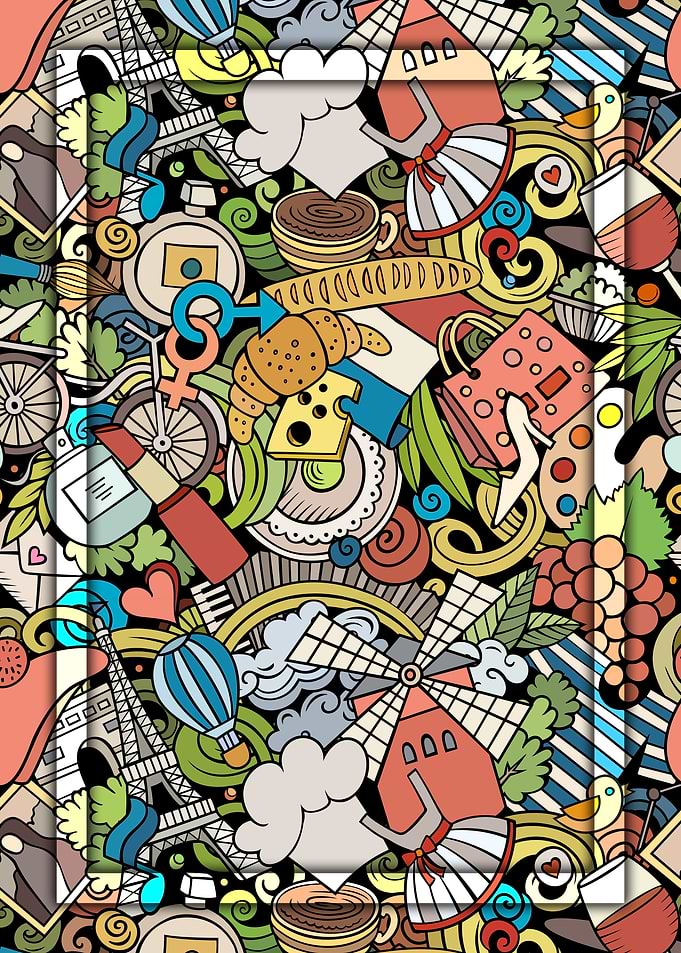 France Doodle Art Pattern