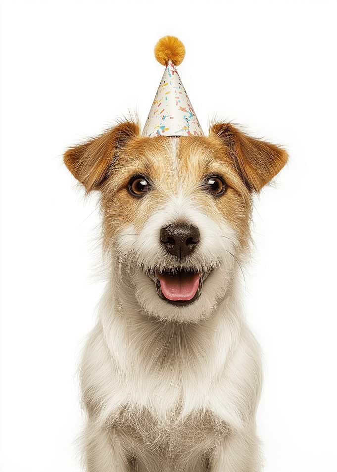 Russell Terrier Dog with Party Hat Portrait