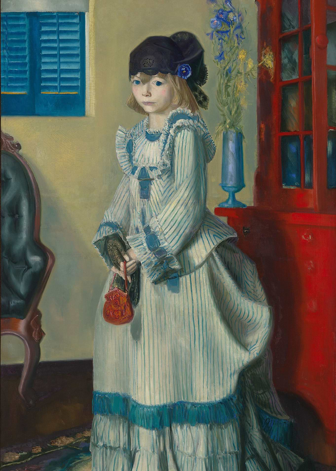 Girl in Striped Dress Painting