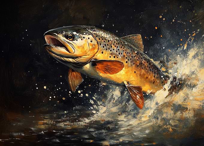 Leaping Brown Trout Painting | Wild Trout Leap