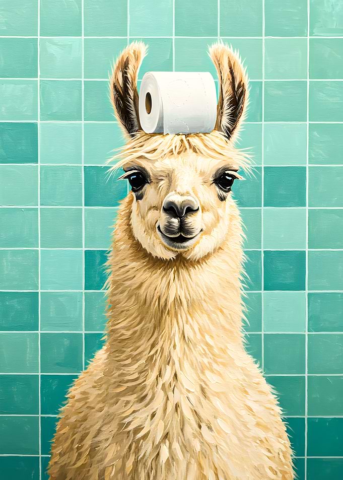 Llama with Toilet Paper on Head