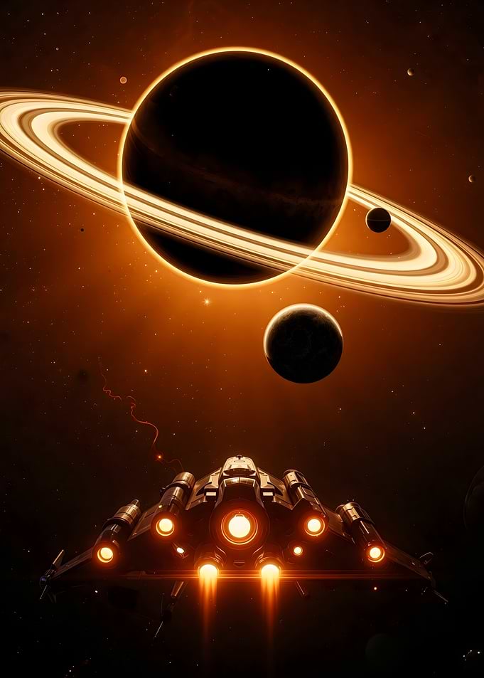 Spaceship near Ringed Planet