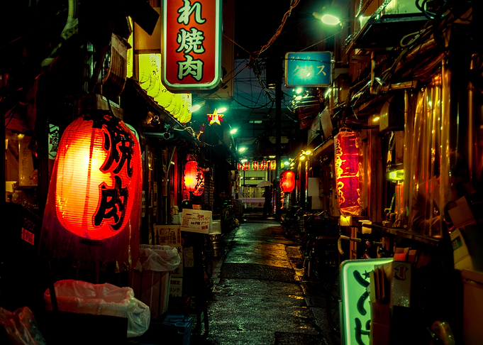Japanese Alley with Lanterns