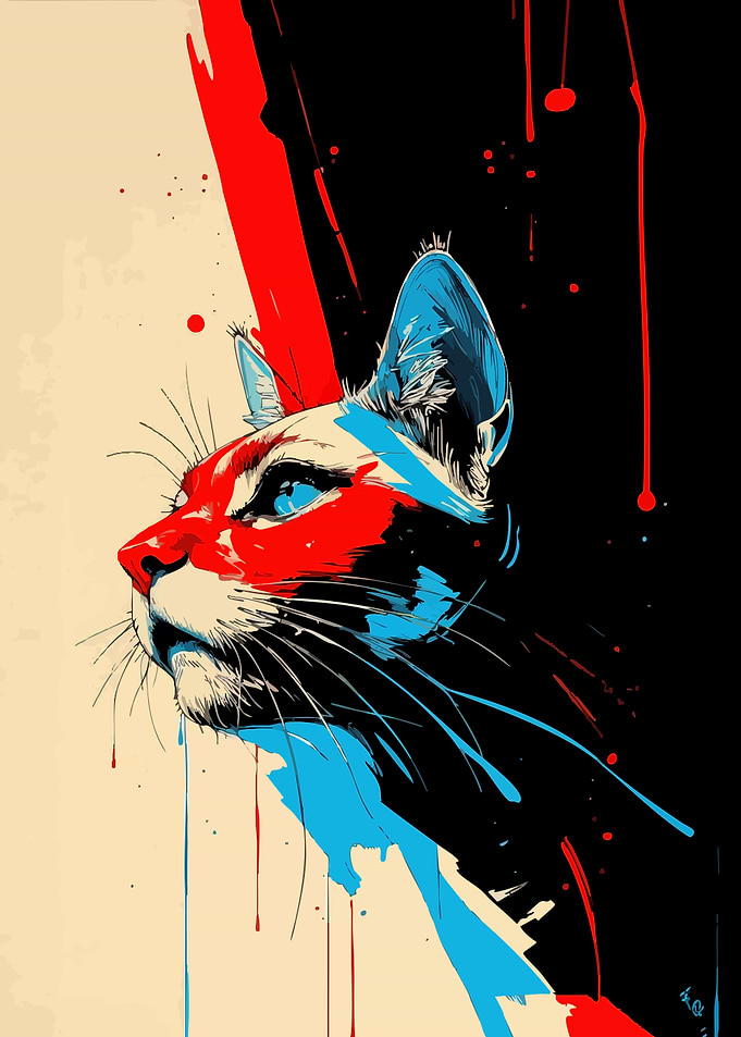 Abstract Cat Portrait with Bold Colors