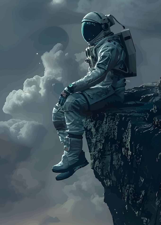 Astronaut Sitting on Cliff Edge
