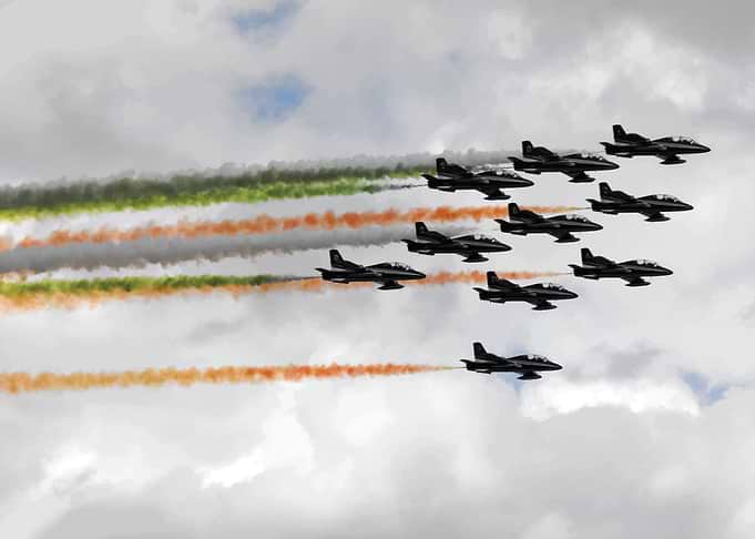 Military Jets Formation with Colored Smoke