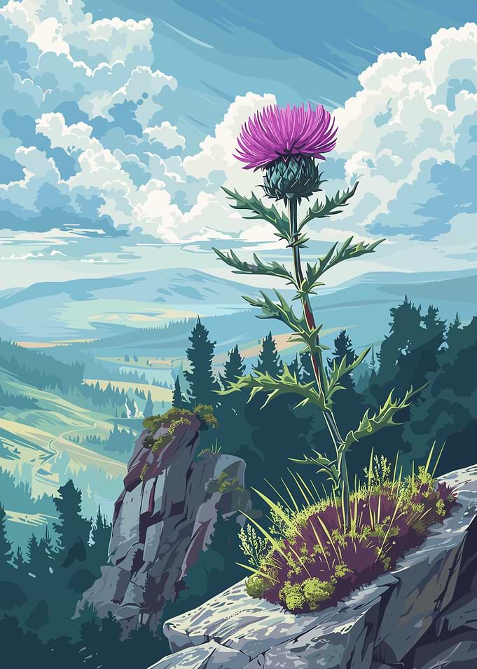 Thistle on Mountain Landscape