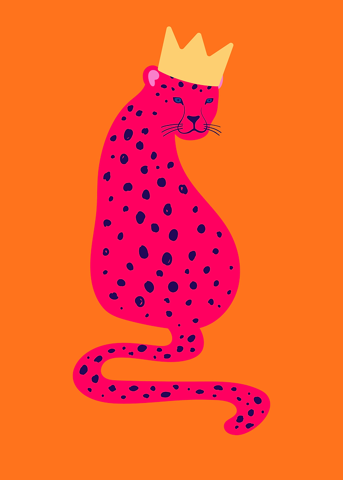 Pink Leopard with Crown Illustration