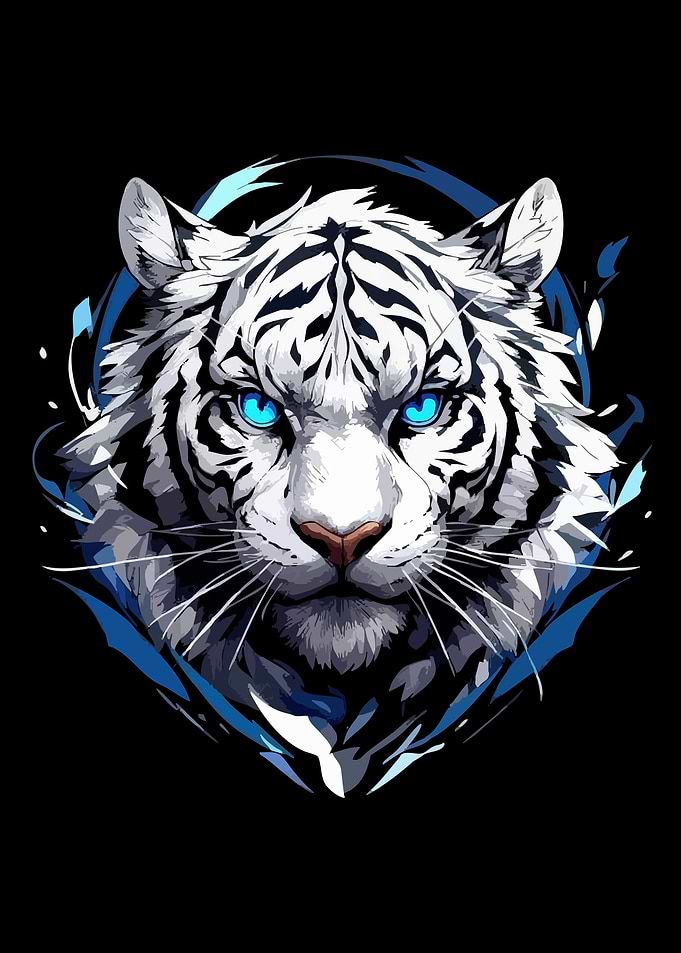 White Tiger Portrait with Blue Eyes