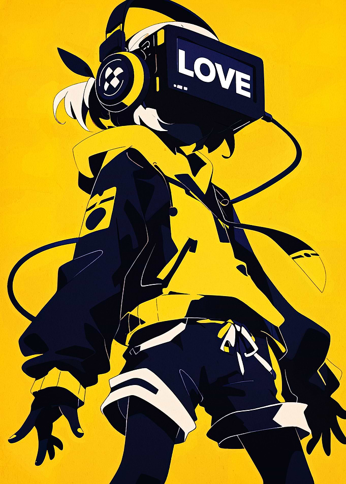 Anime Girl with VR Headset and Love