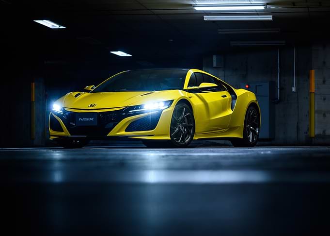 Yellow Honda NSX in Parking Garage