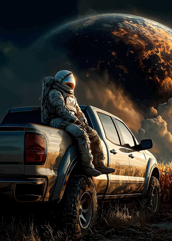 Astronaut on Truck with Planet View