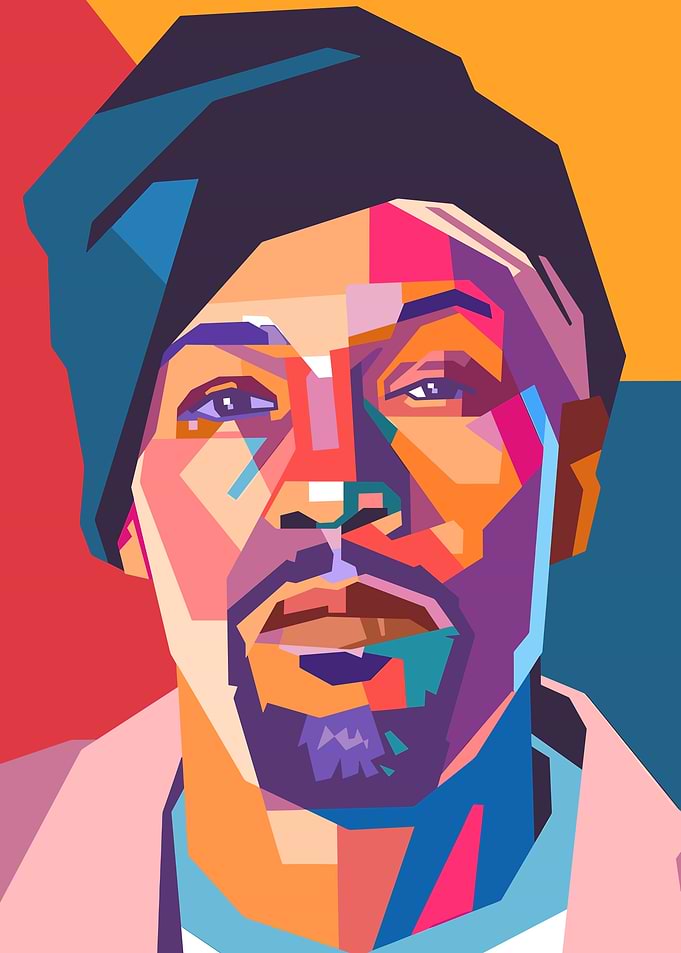 Colorful Portrait of Red Man with Beret
