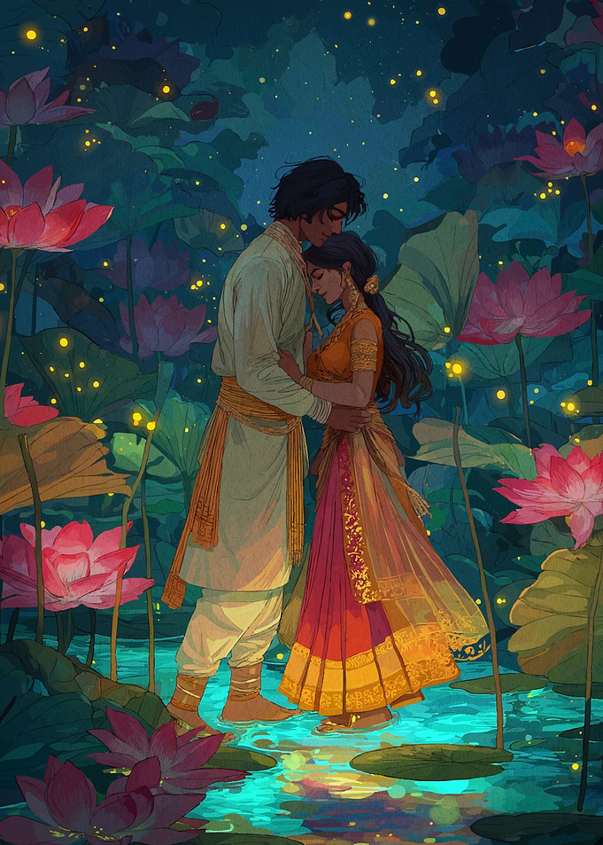 Romantic Couple Lotus Pond