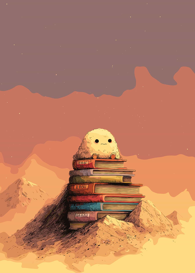 Cute Creature on Stack of Books