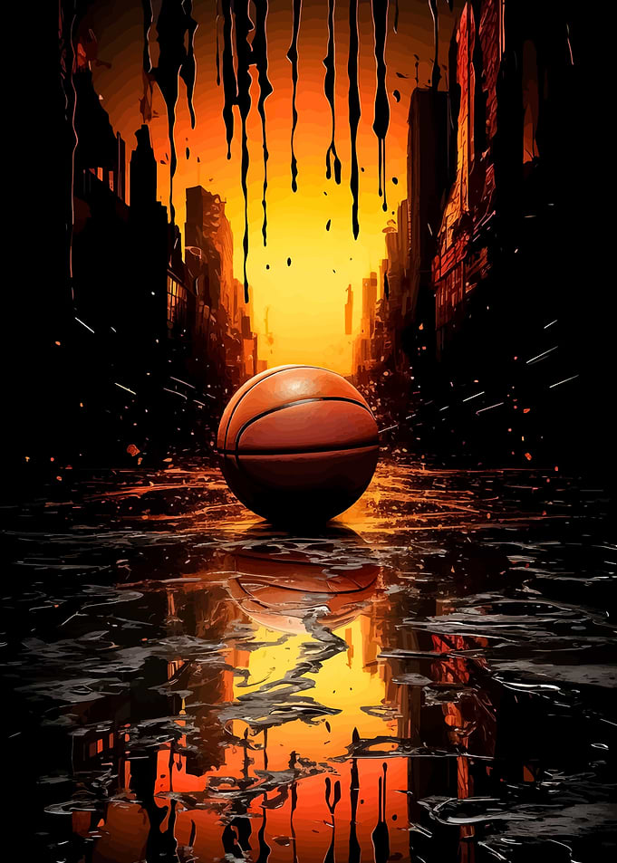 Basketball in Urban Setting with Reflections