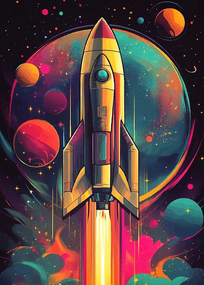 Colorful Rocket Launching Space
