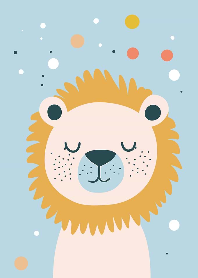 Cute Lion Illustration on Blue Background