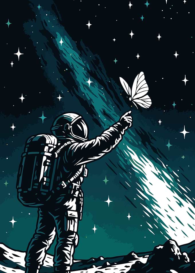 Astronaut and Butterfly in Moon