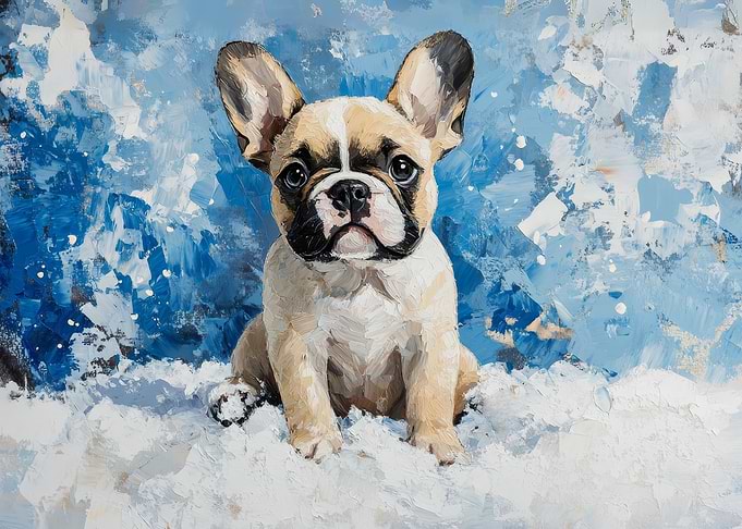 French Bulldog Puppy Oil Painting | Wintertime Frenchie